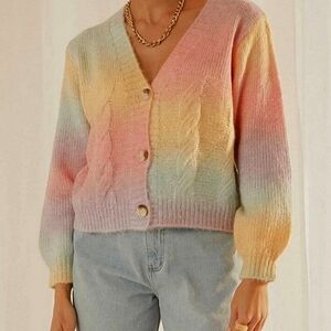 Papaya Rainbow Pastel Fuzzy Cardigan Sweater